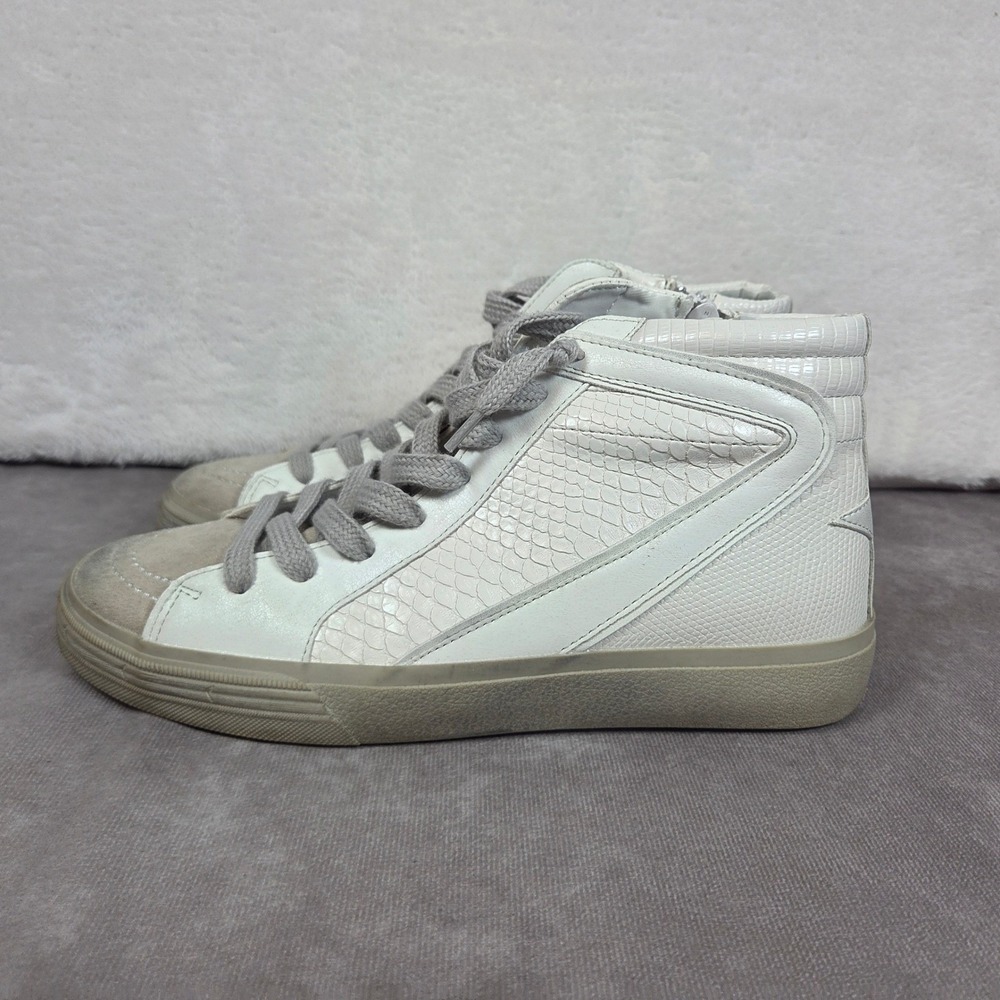 Shu Shop Womens High Top Sneakers White Grey Star Side Zip S666B Size 8.5